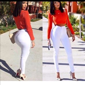 High waist white skinny jeans